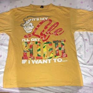 Vintage iced out Yellow Graphic T-Shirt with Bold Text